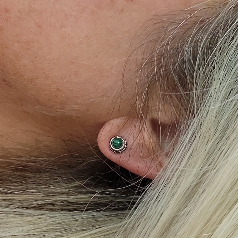 MALACHITE BULLET STUD EARRINGS - Picture 3 of 8